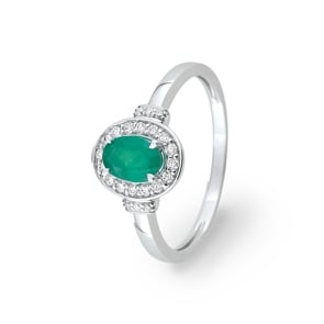 Ring 750/18 K Weissgold mit Smaragd und Diamanten 0.14ct.
