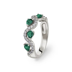 Bague or gris 750/18 ct avec émeraudes & diamants 0.34 ct H/si Ø 56