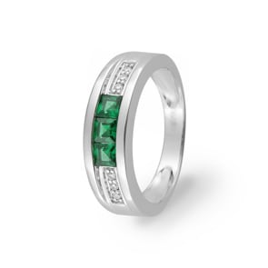 Ring 750/18 K Weissgold mit Smaragden und Diamanten 0.05ct.