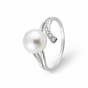 Ring 750/18 K Weissgold mit Süsswasserzuchtperle 8mm und Diamanten 0.03ct.