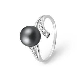 Ring 750/18 K Weissgold mit Tahiti-Kulturperle und Diamanten 0.03ct.