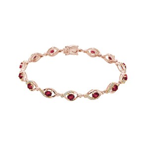 Ruby Bracelet 750/18 K Rose Gold with Diamonds 0.44 ct H/si