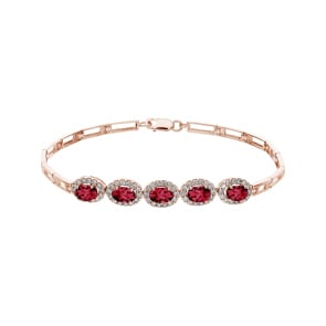 Bracelet de rubis or rosé 750/18 ct avec diamants 0.67 ct H/si