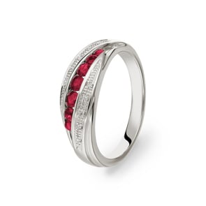 Rubinring 750/18 K Weissgold mit Diamanten 0.05 ct H/si