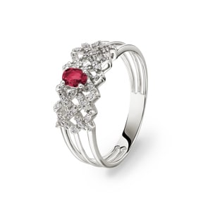Rubinring 750/18 K Weissgold mit Diamanten 0.09 ct H/si