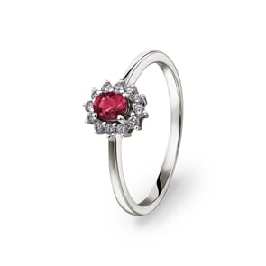 Rubinring 750/18 K Weissgold mit Diamanten 0.15 ct H/si