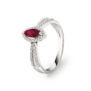 Rubinring 750/18 K Weissgold mit Diamanten 0.19 ct H/si
