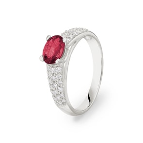 Bague rubis or gris 750/18 ct avec diamants 0.35 ct H/si Ø 56
