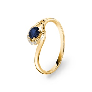 Saphirring 750/18 K Gelbgold mit Diamanten 0.03 ct H/si