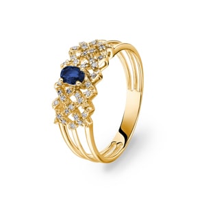 Sapphire Ring 750/18 K Yellow Gold with Diamonds 0.09 ct H/si