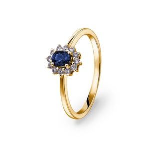 Bague saphir or jaune 750/18 ct avec diamants 0.15 ct H/si