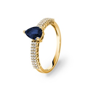 Saphirring 750/18 K Gelbgold mit Diamanten 0.16 ct H/si