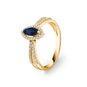 Saphirring 750/18 K Gelbgold mit Diamanten 0.19 ct H/si