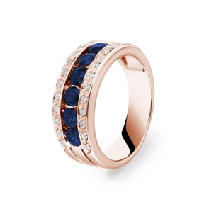 Saphirring 750/18 K Roségold mit Diamanten 0.14 ct H/si