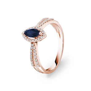 Saphirring 750/18 K Roségold mit Diamanten 0.19 ct H/si