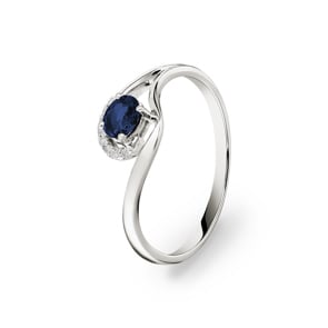 Saphirring 750/18 K Weissgold mit Diamanten 0.03 ct H/si