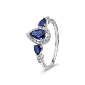 Bague saphir or gris 750/18 ct avec diamants 0.09 ct