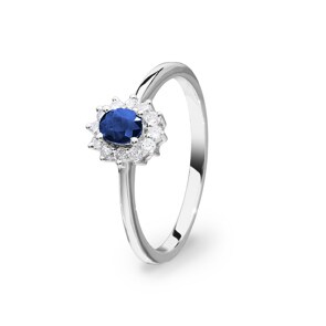 Bague saphir or gris 750/18 ct avec diamants 0.15 ct H/si