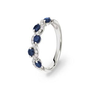 Saphirring 750/18 K Weissgold mit Diamanten 0.16 ct H/si Ø 54