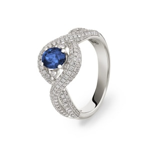 Saphirring 750/18 K Weissgold mit Diamanten 0.93 ct H/si Ø 56