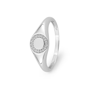 Siegelring 375/9 K Weissgold mit Zirkonia
