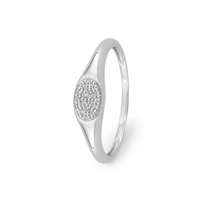 Siegelring 375/9 K Weissgold oval mit Zirkonia Pavé
