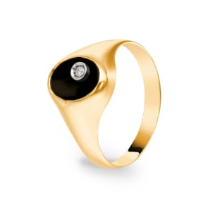Siegelring 750/18 K Gelbgold hohl mit Onyx und Diamant 0.02ct.