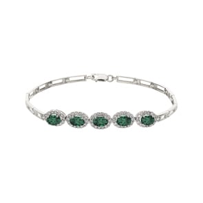 Bracelet d'émeraudes or gris 750/18 ct avec diamants 0.67 ct H/si