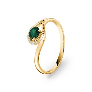 Smaragdring 750/18 K Gelbgold mit Diamanten 0.03 ct H/si