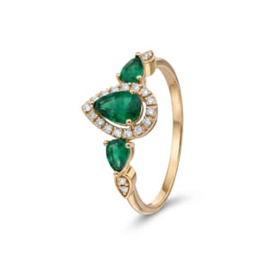 Bague émeraude or jaune 750/18 ct avec diamants 0.09 ct