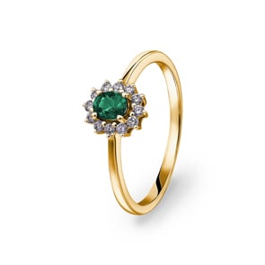Smaragdring 750/18 K Gelbgold mit Diamanten 0.15 ct H/si