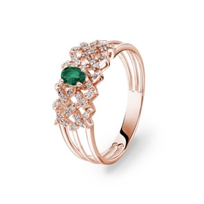 Bague émeraude or rosé 750/18 ct avec diamants 0.09 ct H/si