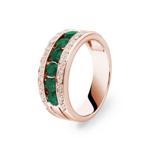 Smaragdring 750/18 K Roségold mit Diamanten 0.14 ct H/si