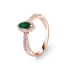 Bague émeraude or rosé 750/18 ct avec diamants 0.19 ct H/si