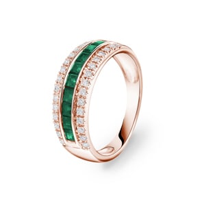 Bague émeraude or rosé 750/18 ct avec diamants 0.20 ct H/si