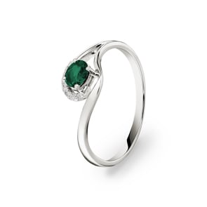 Bague émeraude or gris 750/18 ct avec diamants 0.03 ct H/si