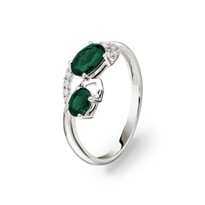 Smaragdring 750/18 K Weissgold mit Diamanten 0.08 ct H/si