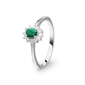 Smaragdring 750/18 K Weissgold mit Diamanten 0.15 ct H/si