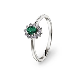 Smaragdring 750/18 K Weissgold mit Diamanten 0.15 ct H/si
