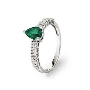 Smaragdring 750/18 K Weissgold mit Diamanten 0.16 ct H/si