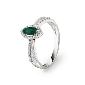 Bague émeraude or gris 750/18 ct avec diamants 0.19 ct H/si