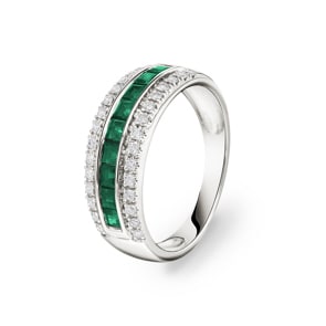 Bague émeraude or gris 750/18 ct avec diamants 0.20 ct H/si