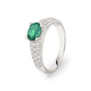 Smaragdring 750/18 K Weissgold mit Diamanten 0.35 ct H/si Ø 56