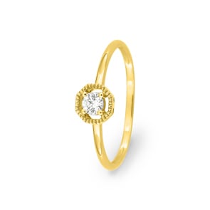 Bague solitaire or jaune 375/9 ct avec zircone