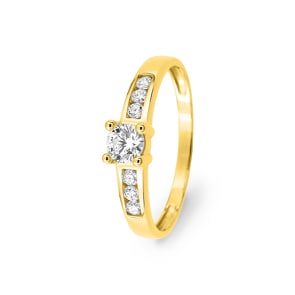 Bague solitaire accompagné or jaune 375/9 ct avec zircones