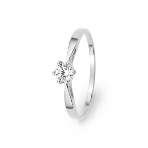 Solitaire Ring 375/9 K White Gold with Cubic Zirconia in 6 Prongs