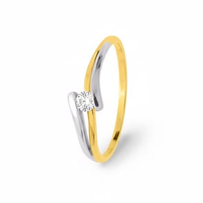 Solitaire Ring 750/18 K Yellow Gold two-tone with Cubic Zirconia