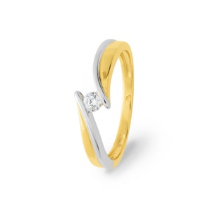 Solitaire Ring 750/18 K Yellow Gold two-tone with Cubic Zirconia