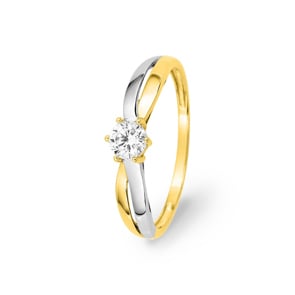 Solitaire Ring 750/18 K Yellow Gold two-tone with Cubic Zirconia in 6 Prongs