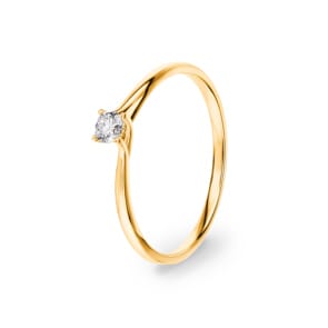 Bague solitaire or jaune 750/18 ct avec diamant 0.12 ct H/Si